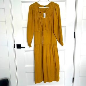 Mustard yellow dress.